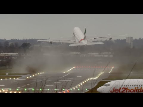 Storm Ciara Embraer E190 Aborted landing Airbus A380 crosswind takeoff