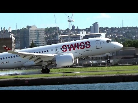 SWISS A220-100 Landing and Takeoff at London City! (MOST AMAZING ENGINE SOUND)