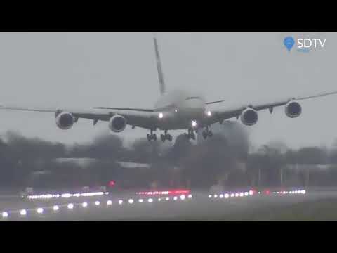 Etihad A380 nails crosswind landing in London Heathrow Airport | Storm Dennis